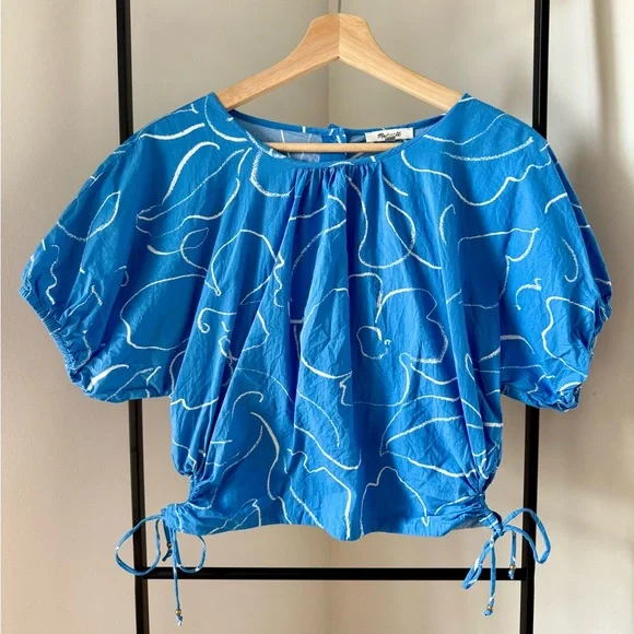 NWOT Madewell Embroidered Poplin Puff-Sleeve Cutout Crop Top, size L - Picture 5 of 6